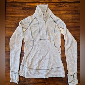 Lululemon Think Fast Pullover In Pique Grey Stripe Running Zip Up Sz 6